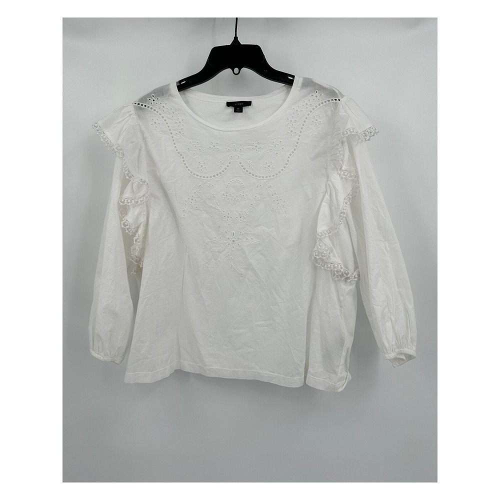 J Crew Womens Romantic Eyelet Top‎ Size XL Cottagecore Ruffle Minimalist